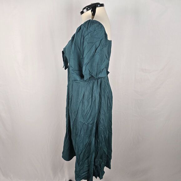 Bloomchic Dress Women's 1X Green On or Off Shoulder Knotted Midi Plus Size NWT - Picture 12 of 14